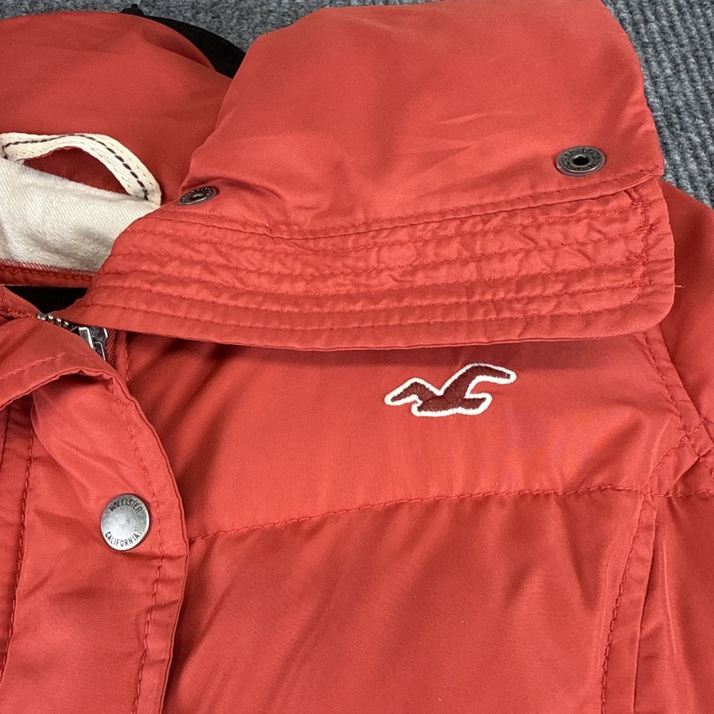 Hollister Red Jacket Puffer Down/Feather Woman's Med No Belt Large Collar - Picture 2 of 9